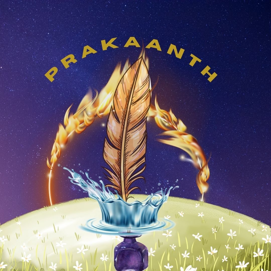 prakaanth's logo represents five elements of nature and god's creation with writing.